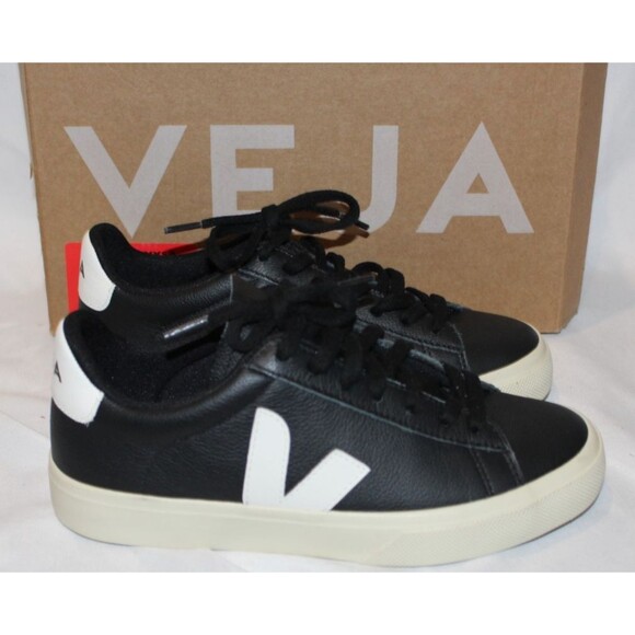 VEJA Wo EU 38.5 Size 7.5 Campo Leather BLACK WHITE SNEAKERS NIB - Picture 1 of 7